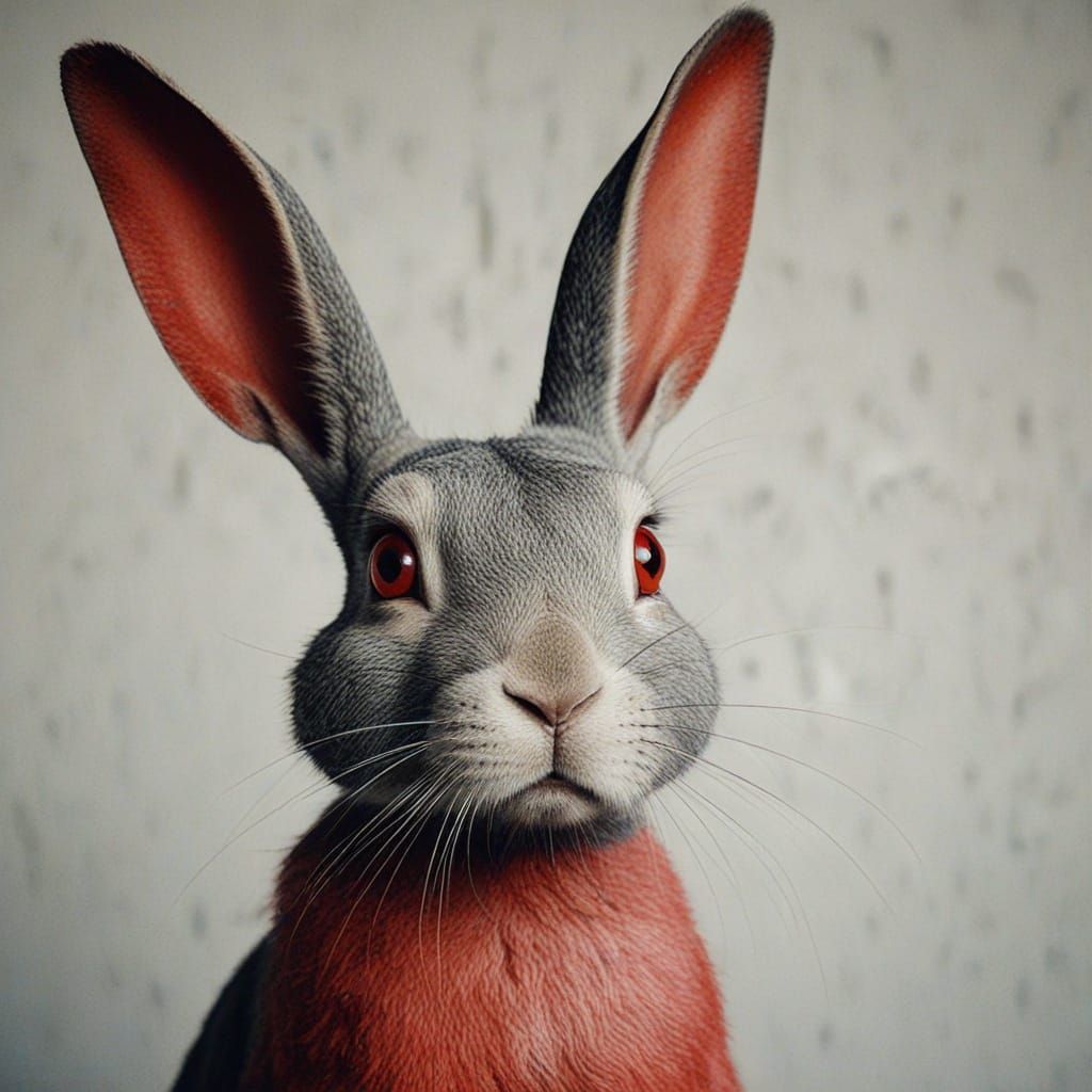 Surreal Evil Rabbit in White Room, Psychological Art