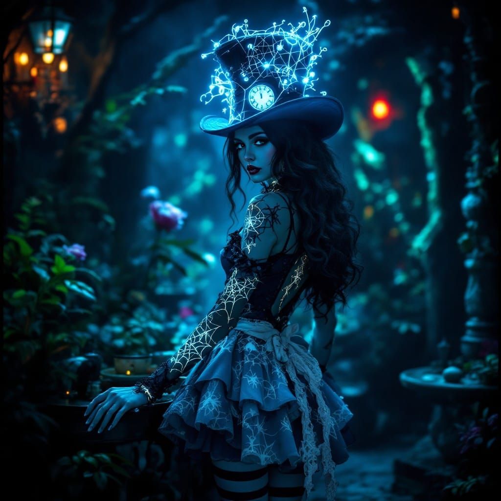 Goth Alice in Wonderland: Ethereal Beauty in Cyan Blue