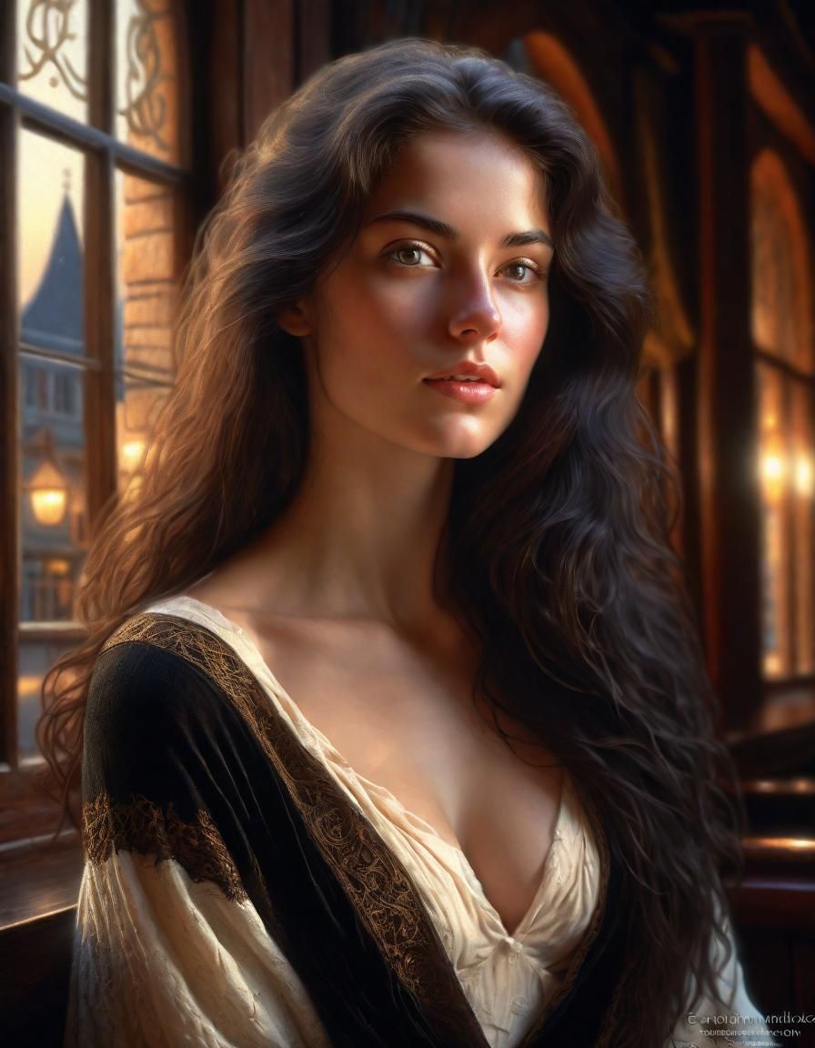 Renaissance Woman in Moonlight, Photorealistic Close-Up