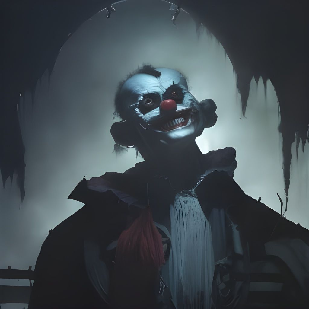 Sinister Malevolent Clown, Detailed Matte Painting in 3D