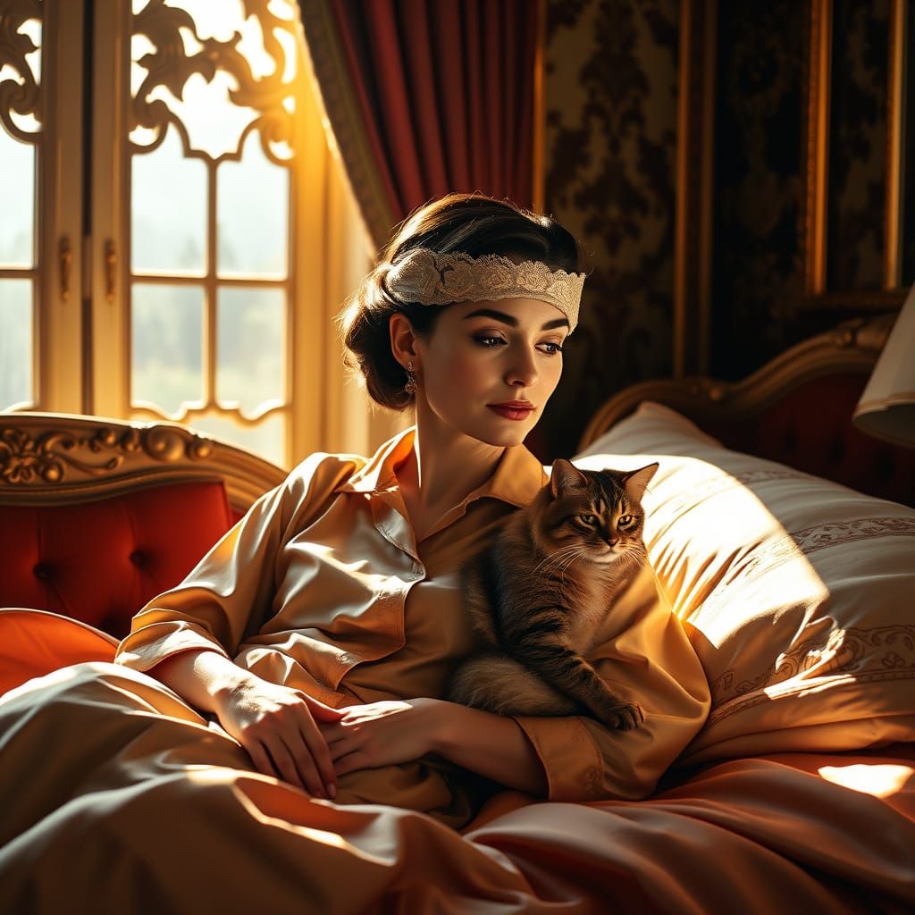 Luxurious Hollywood-Inspired Morning Scene with Audrey Hepbu...