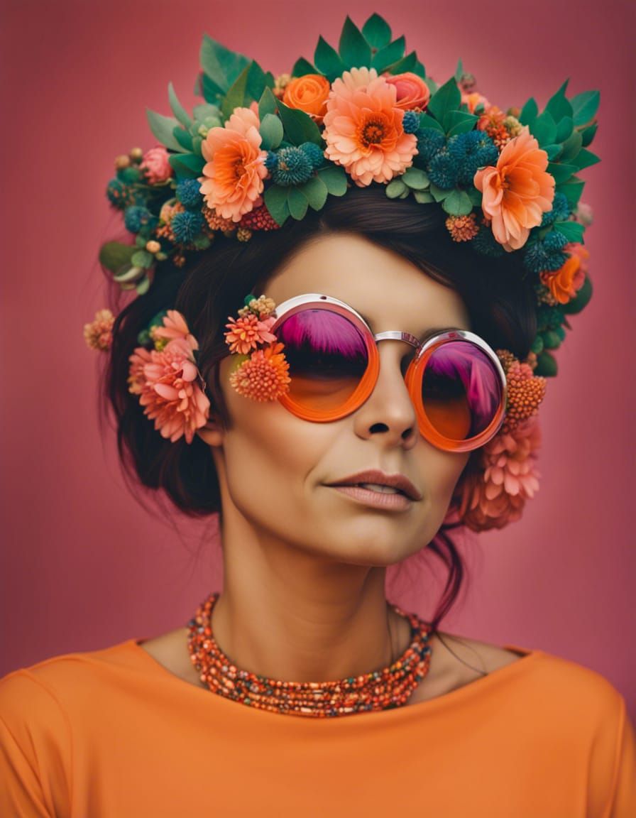 Woman with Flower Crown and Futuristic Glasses