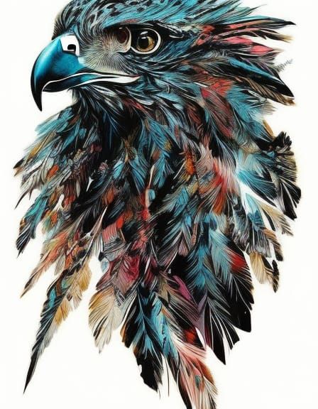 Buzzard Portrait in Cartoonish Inkblot Style