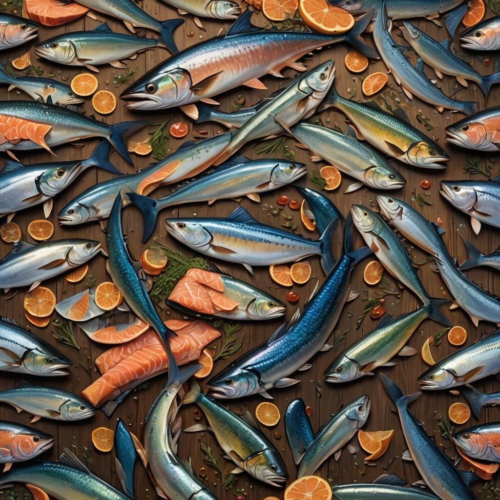 Glistening Fish Still Life in Fantasy Art Style