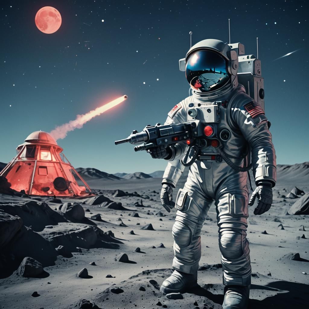 Raygun Gothic Astronaut Beams Night Sky