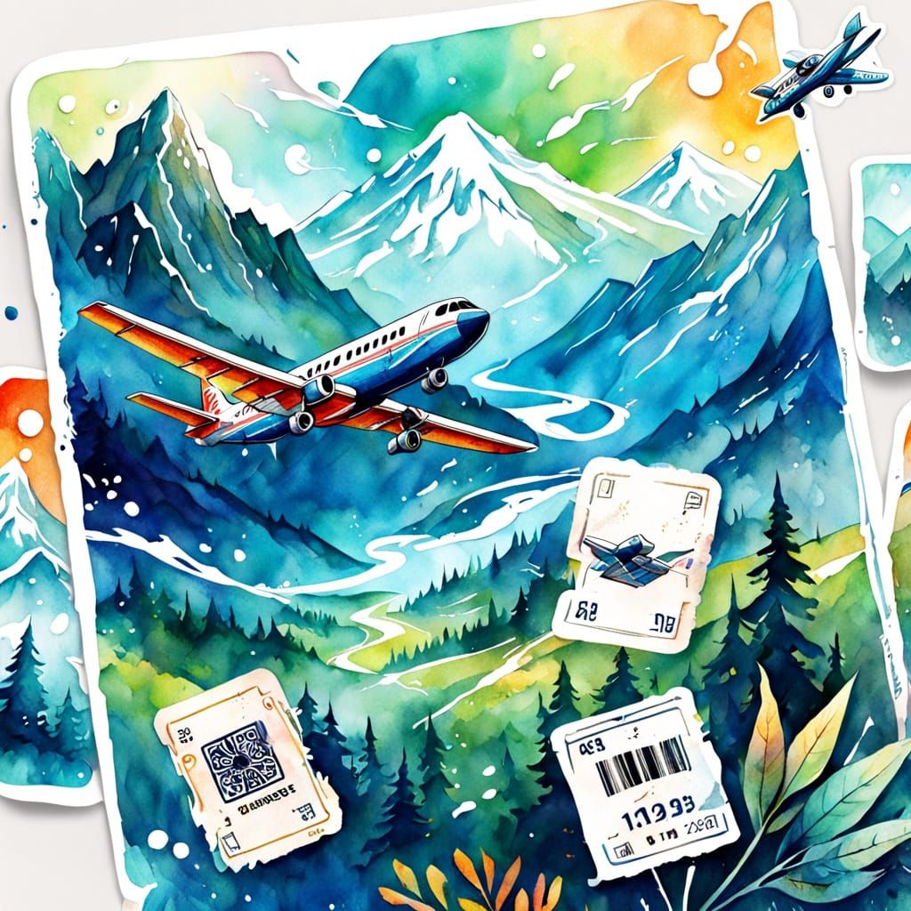 Stylized Hand Holds Plane Ticket with Model Aircraft Over Mo...