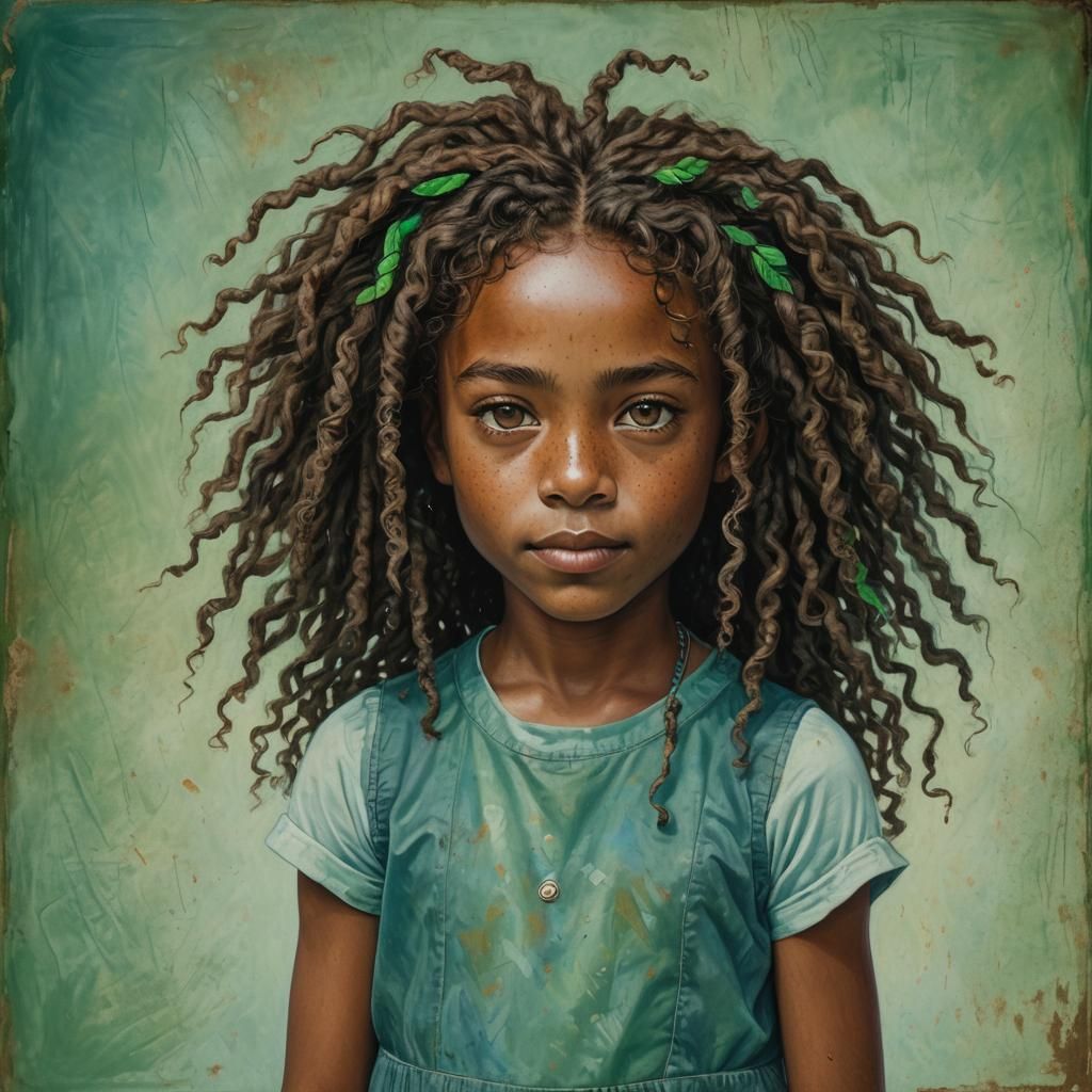 Portrait of a Freckled Girl with Colorful Dreadlocks