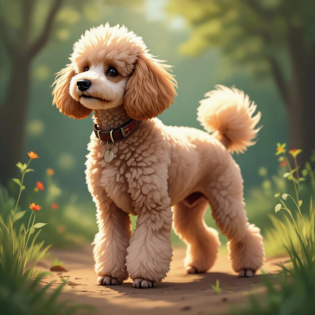 Realistic Poodle Dog in Outdoor Setting