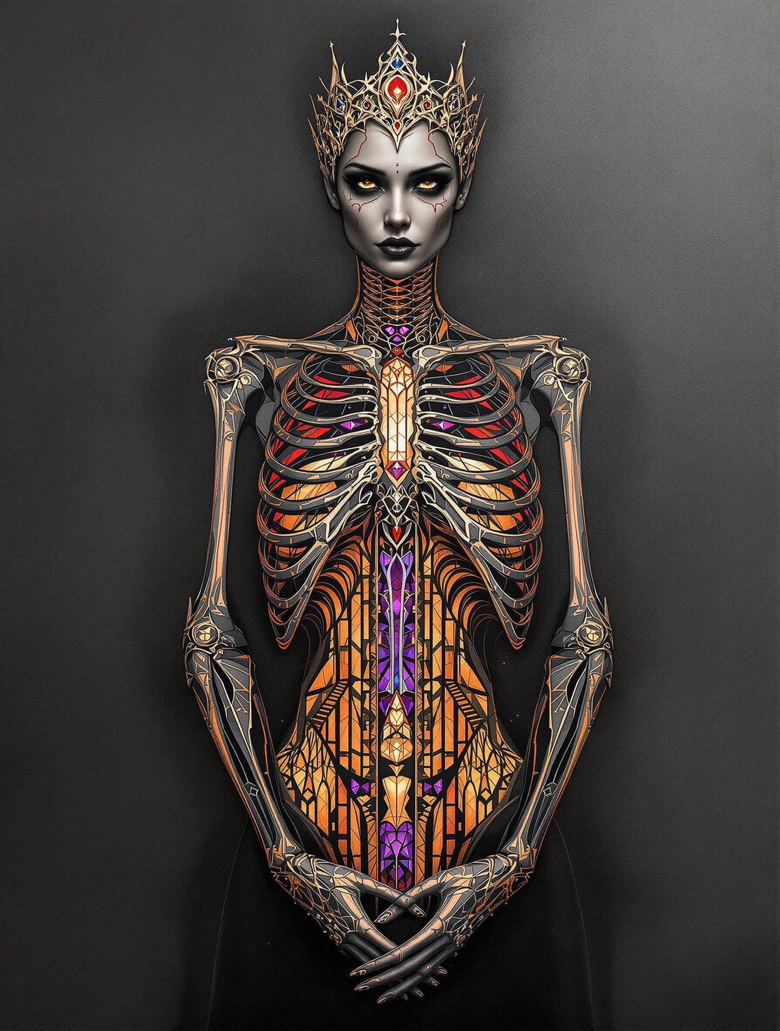 Regal Woman Merges with Gothic Architecture