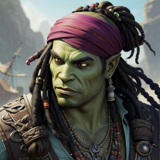 Detailed Half-Orc Pirate Concept Art