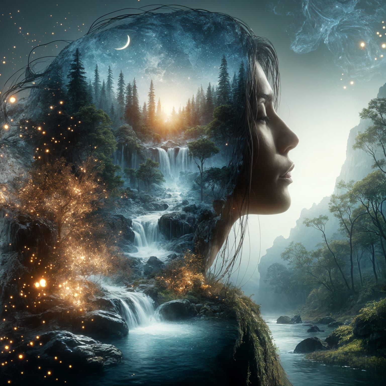 Frozen Goddess Under Luminous Moonlit Forest