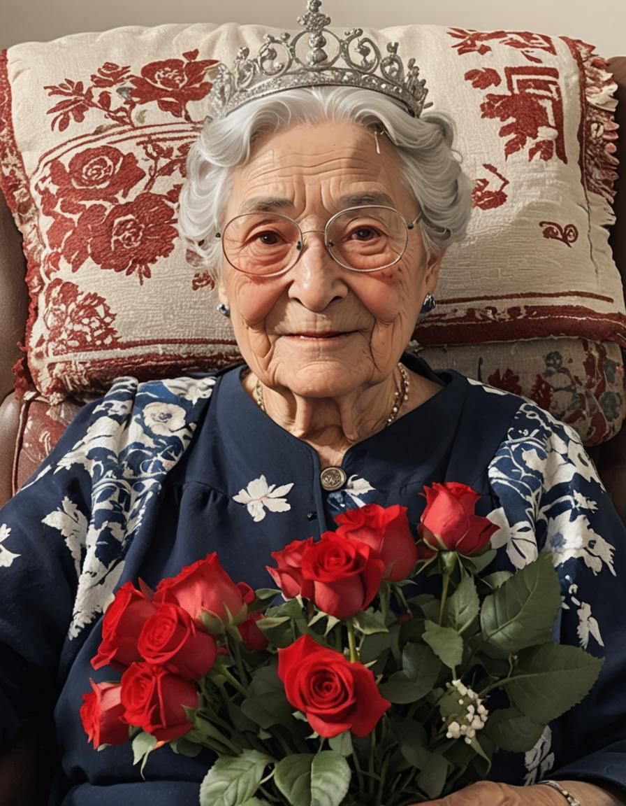 Grandma Queen with Roses in Ghibli Style