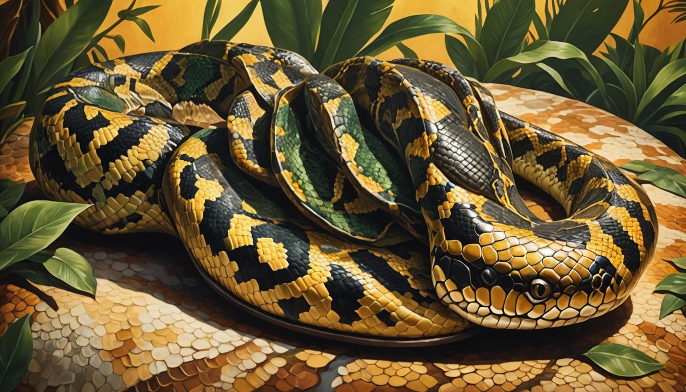 Python Perched on Shoe in Tropical Digital Art