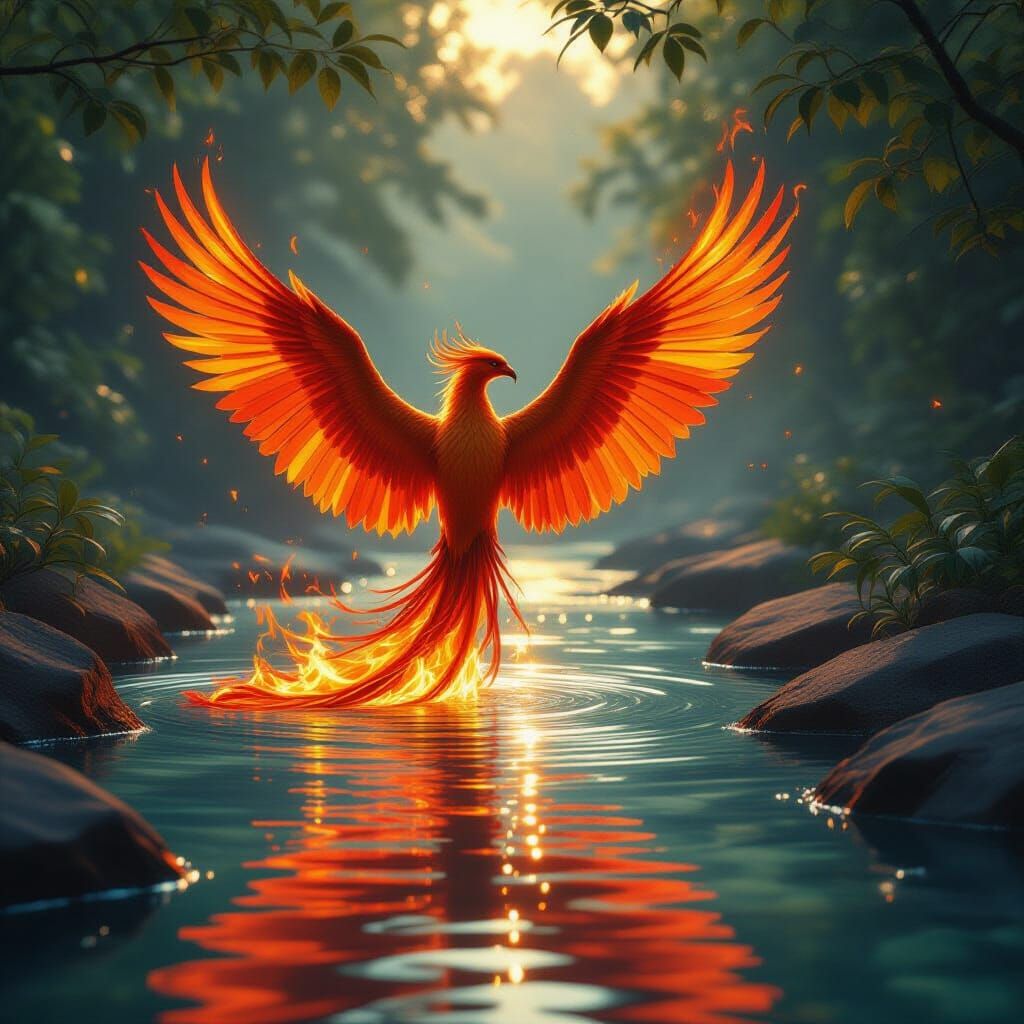 Fiery Phoenix Wing Reflected in River