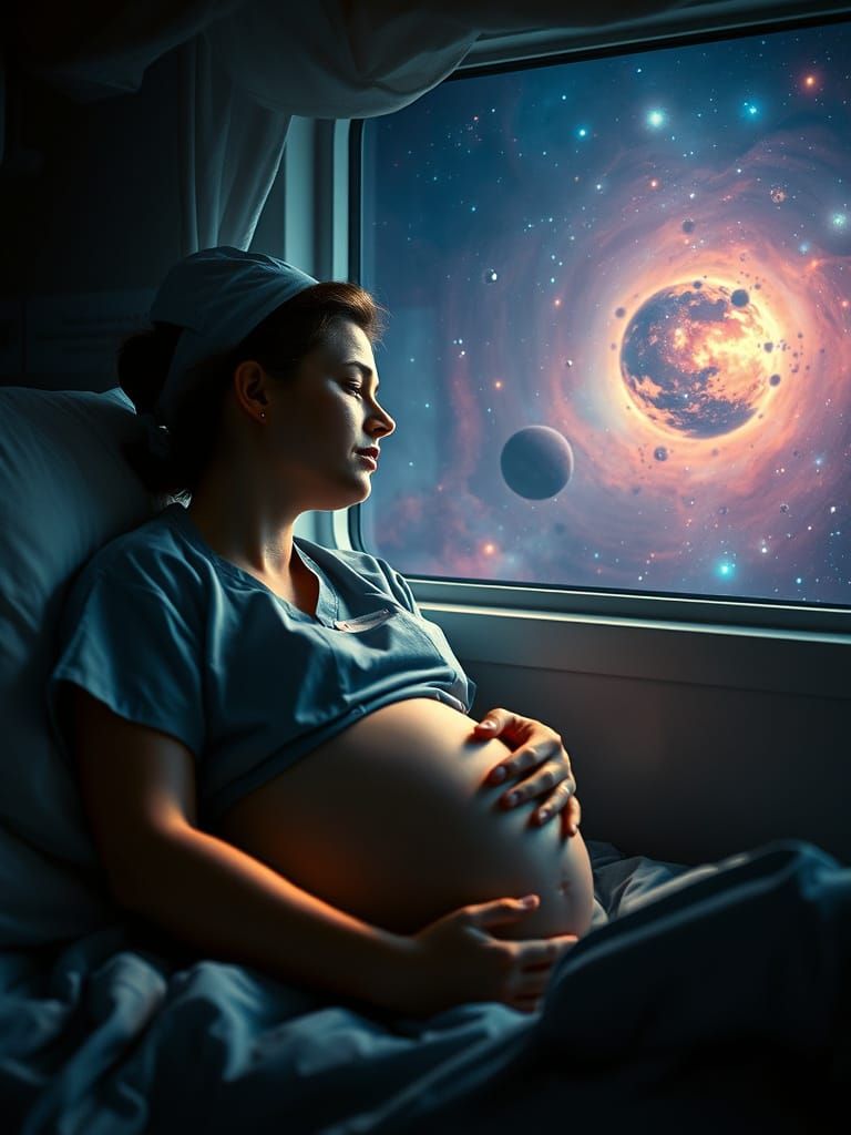 Pregnant Nurse Resting, Cinematic Film Style