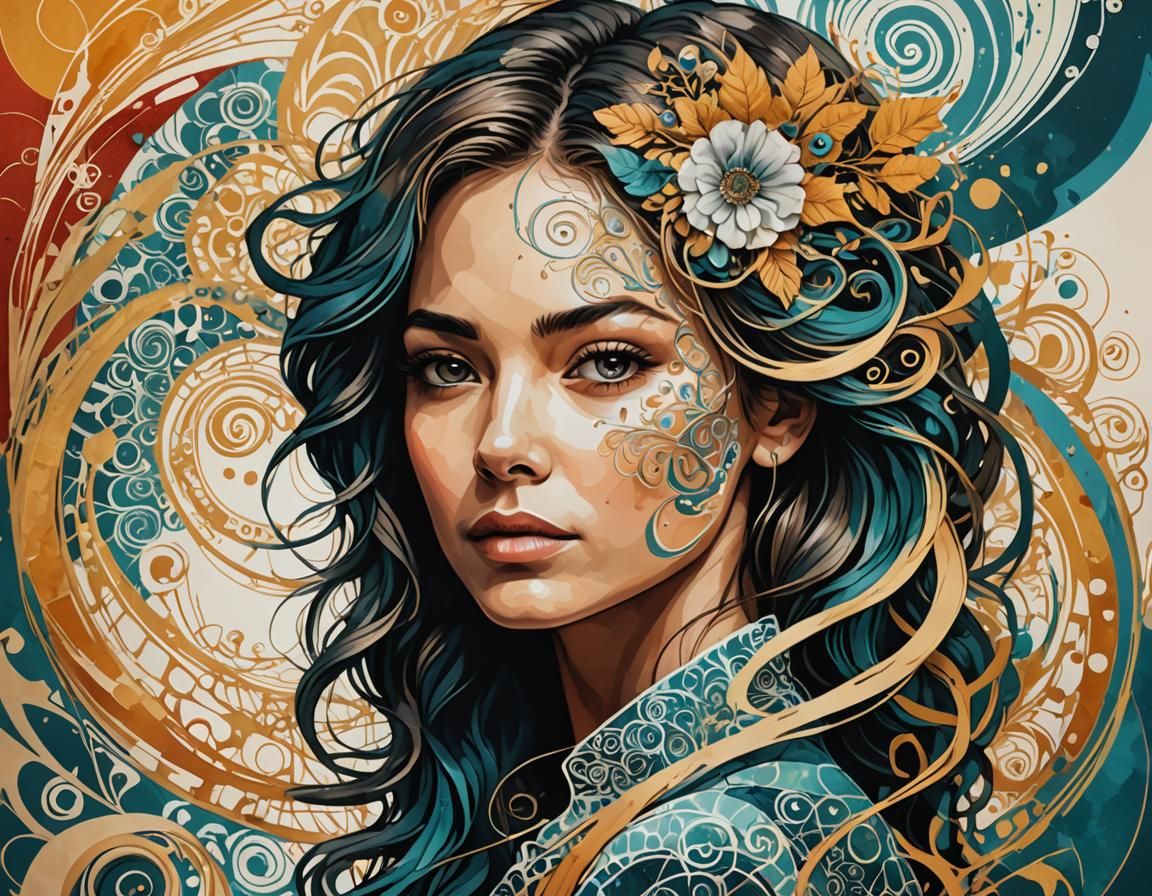 Surreal Mixed-Media Portrait with Abstract Fractals