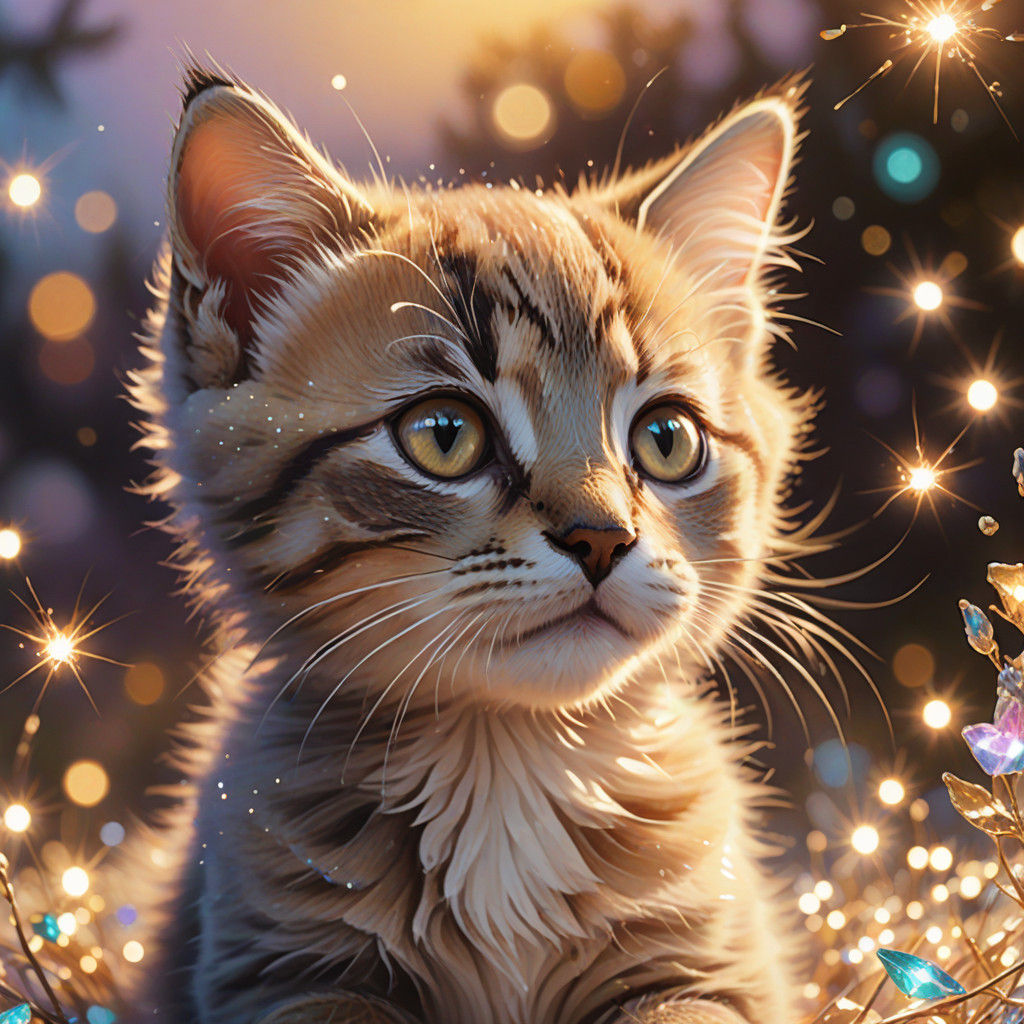 Surreal Kitten Radiates Soft Pastel Magic
