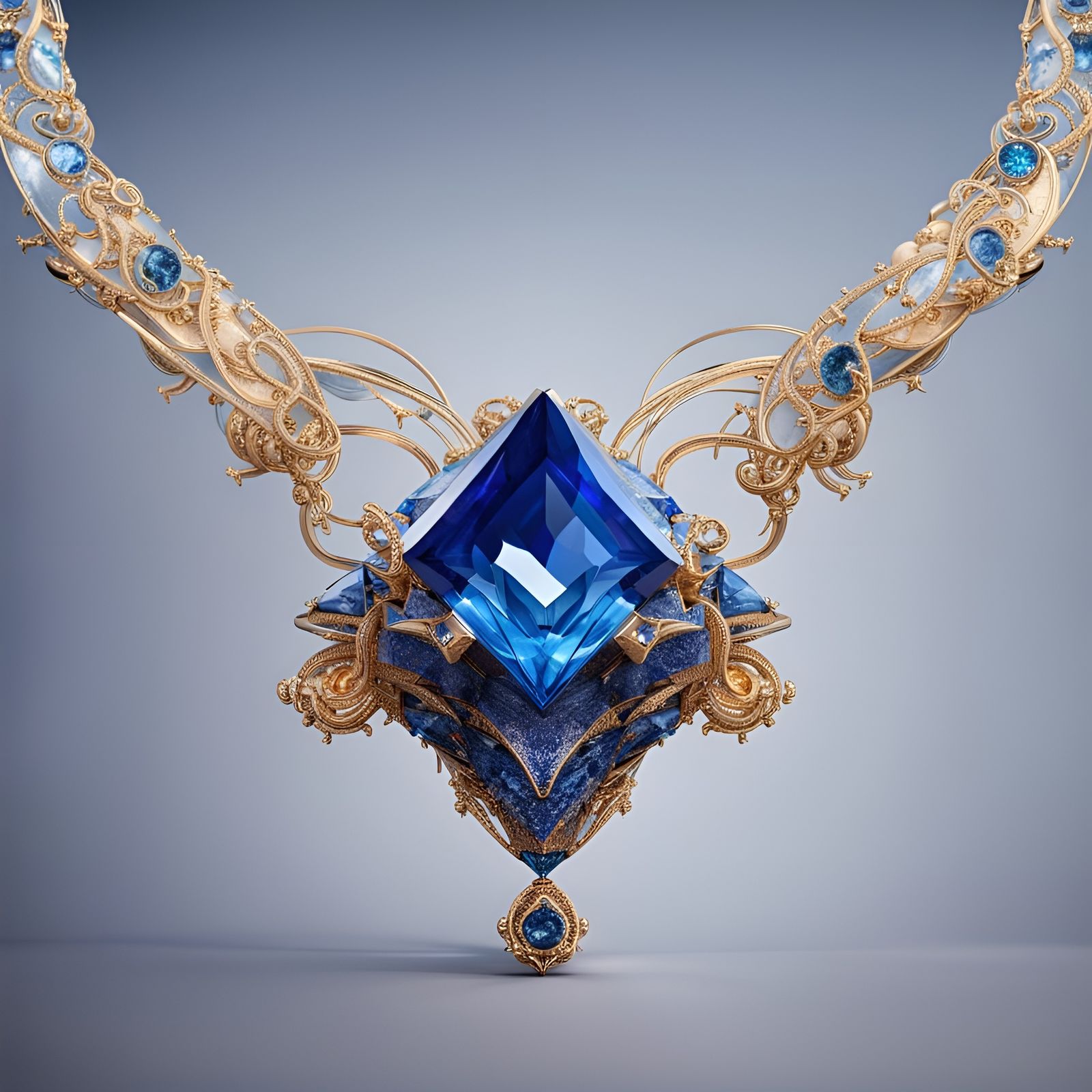 Radiant Sapphire Gemstone Necklace Sculpture in Color Field