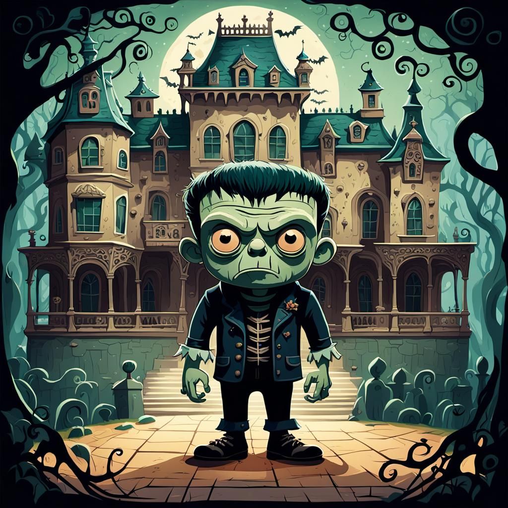 Cute Frankenstein's Monster in Whimsical Cartoon Style