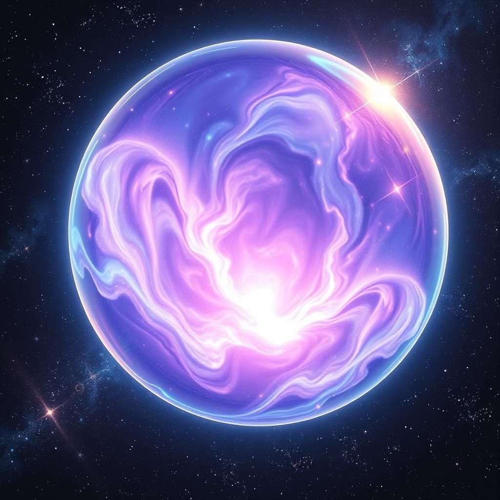 Iridescent Orb with Aurora Borealis in Cosmic Space