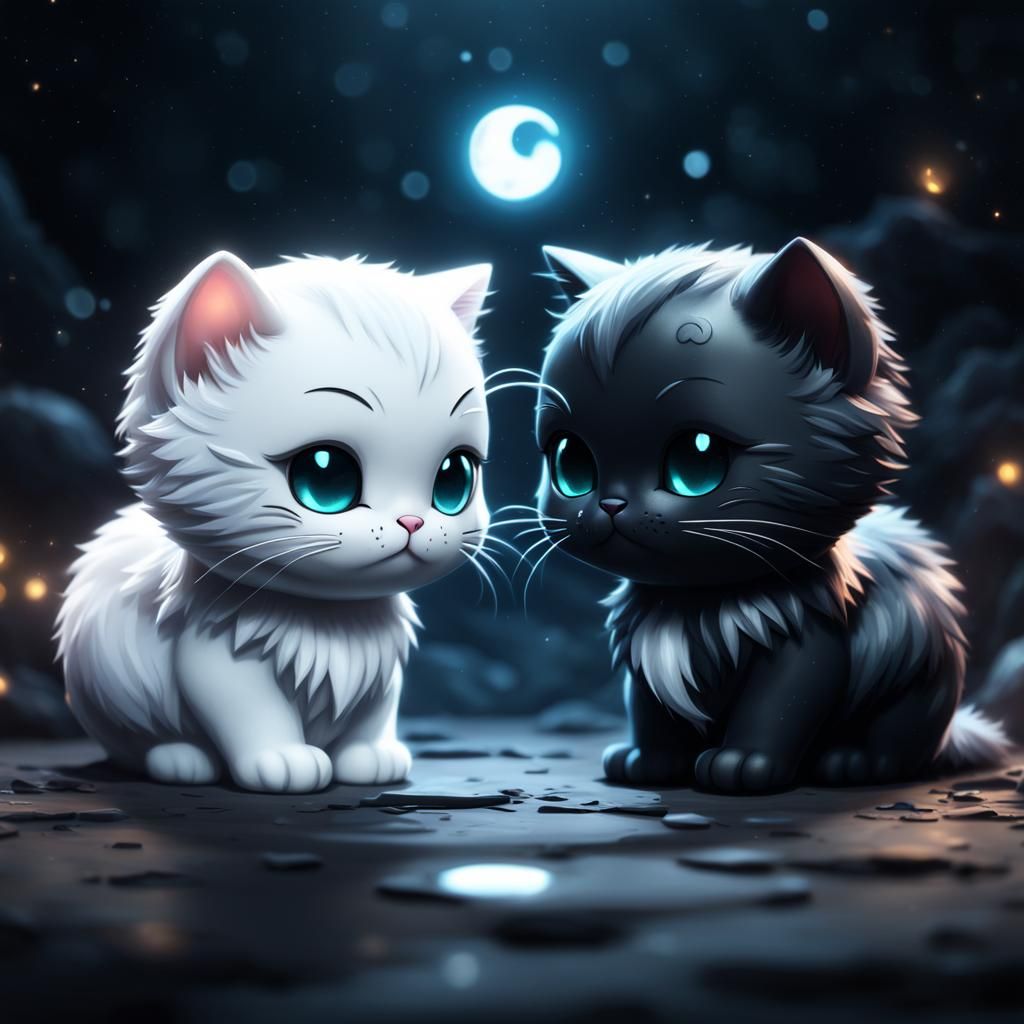 Yin-Yang Chibi Cats in 8K Resolution