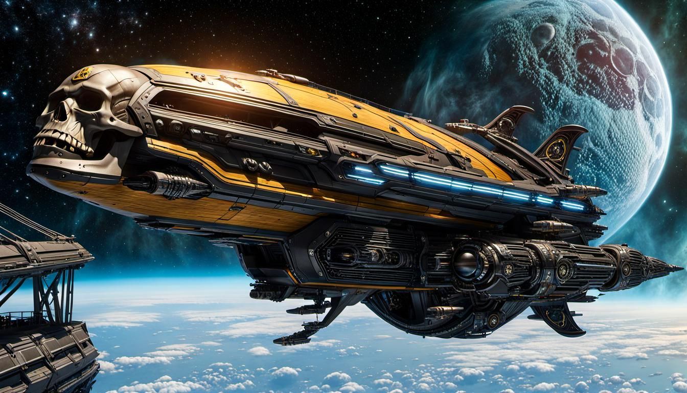 Cyberpunk Pirate Starship Arcadia in Space