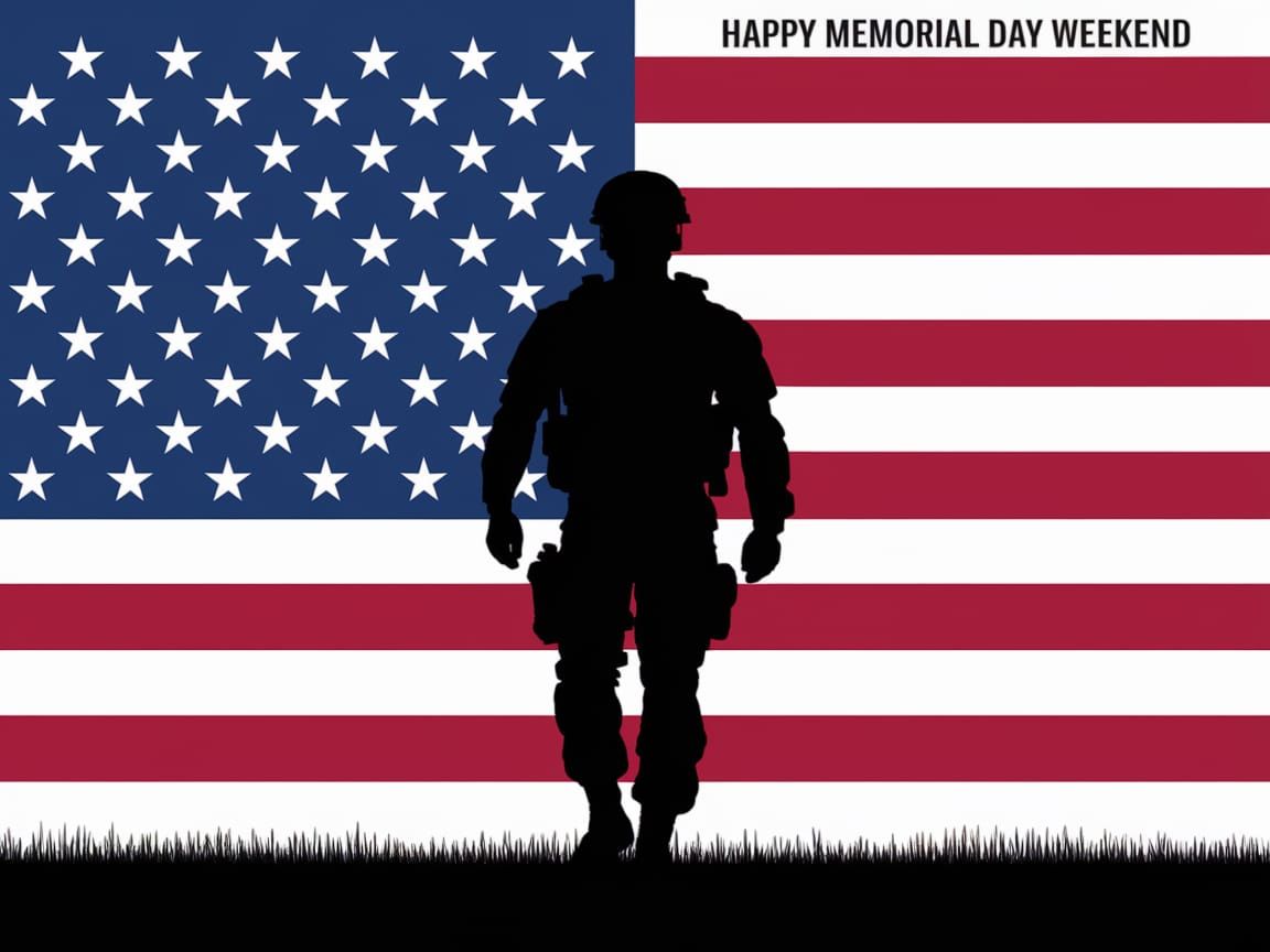 Modern Soldier Silhouette in Patriotic Polka Dot Overlay
