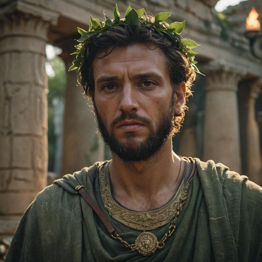 Marcus Aurelius in Mystical Greek Ruins: Fantasy Concept Art