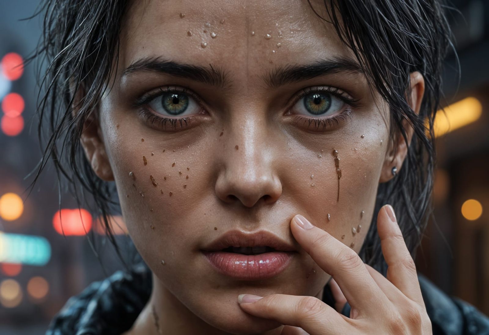 Cyberpunk Woman under Neon Light