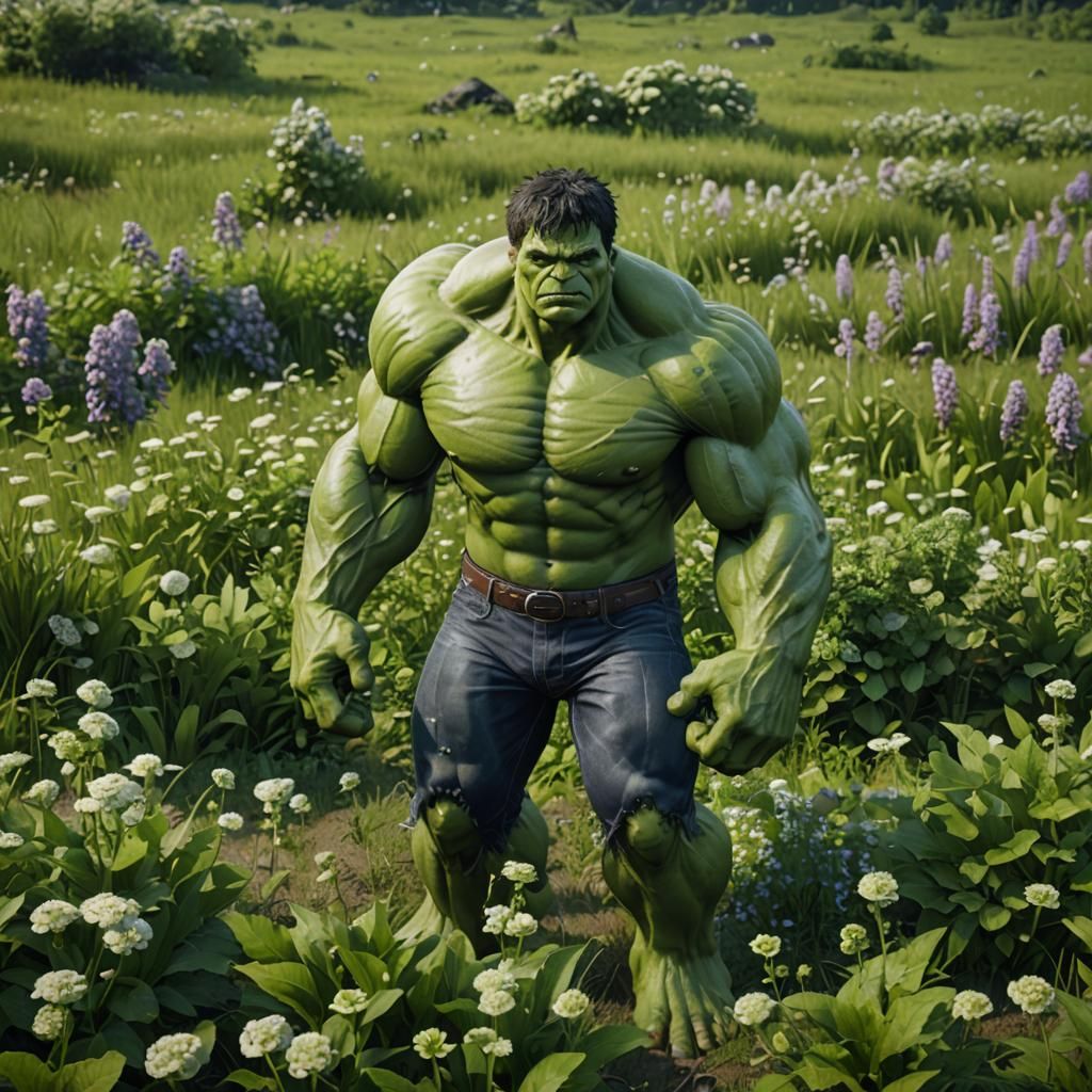 Hulk in Flower Field: 3D Game Cinematic Render