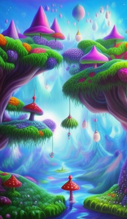 Fairytale Mushroom Land Dreamscape in Detailed Matte Paintin...
