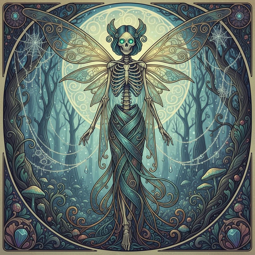 Skeleton Fairy in Enchanted Moonlit Forest