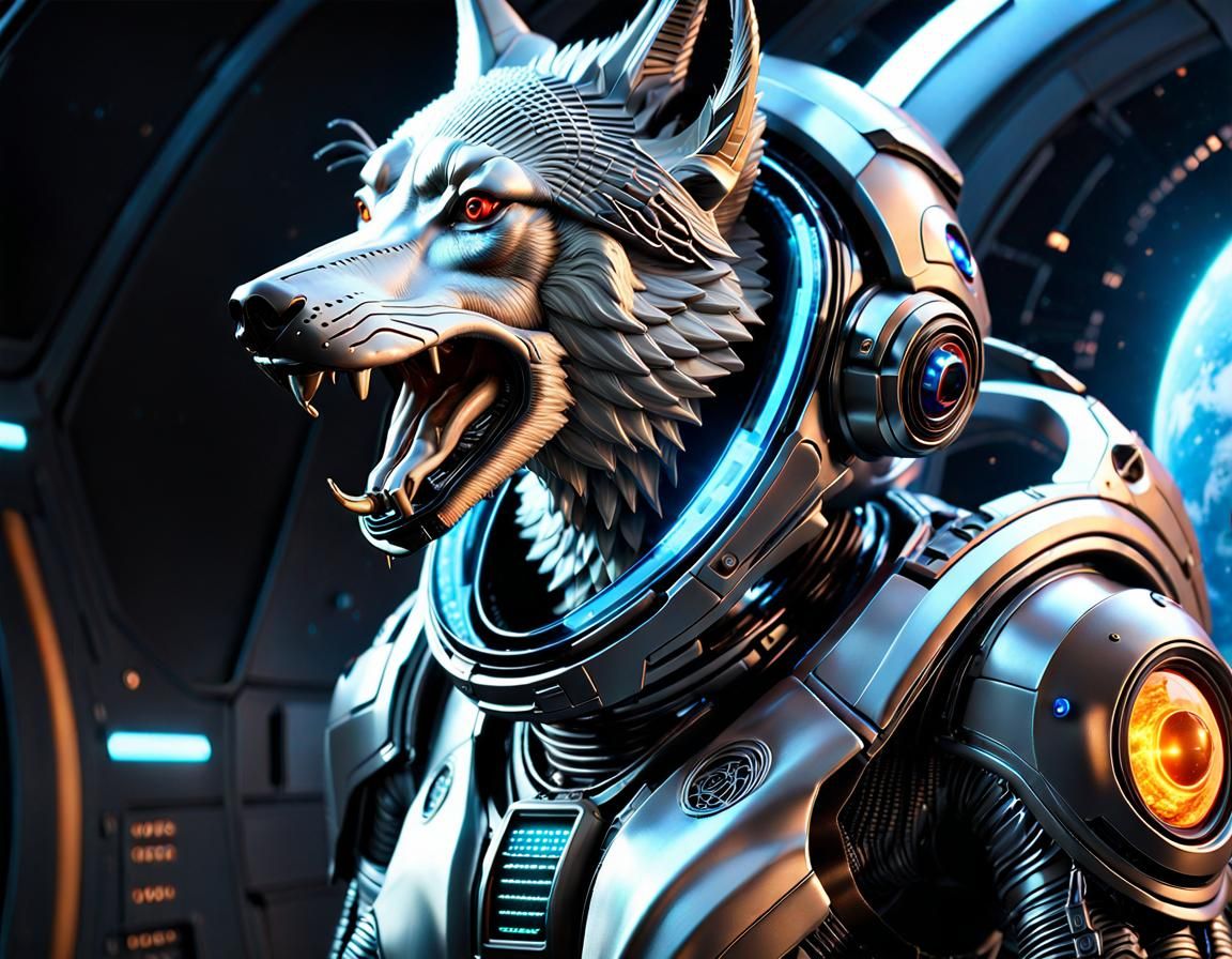 Futuristic Wolf Alien in Space Suit, Afrofuturism