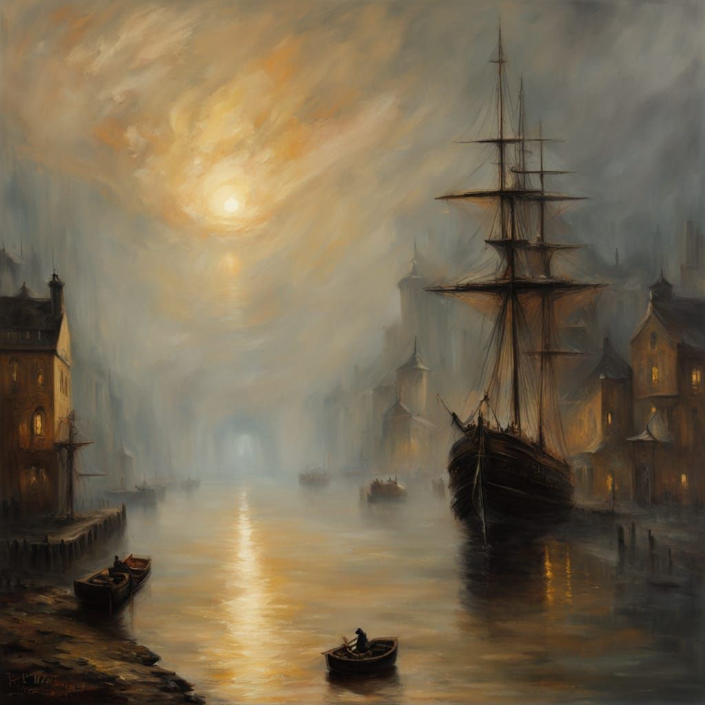 Dramatic Ship on Seine River at Golden Hour