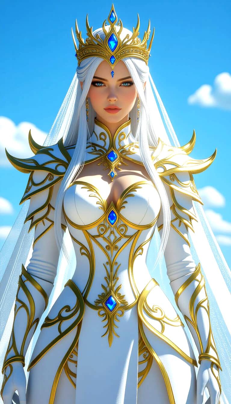Ethereal Fantasy Queen in Gold Armor, 3D CGI Art