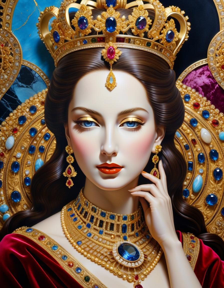 Opulent Portrait of a Queen in Mixed Media