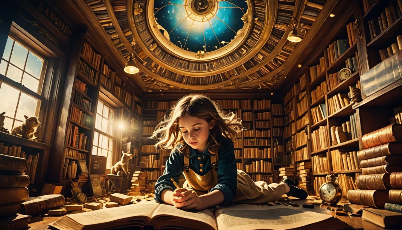 Surreal Girl's Descent into a Dreamlike Rabbit Hole