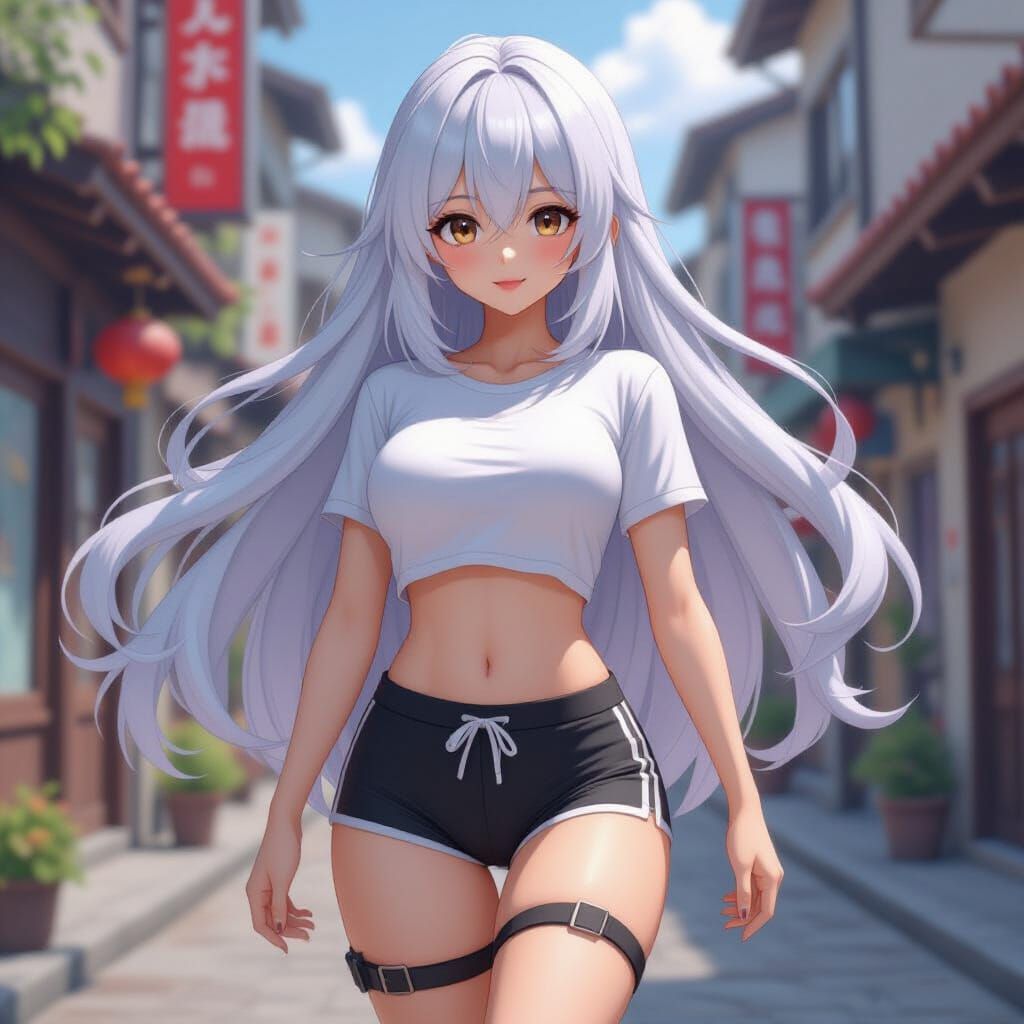 Anime Girl with White Hair in Dynamic Pose