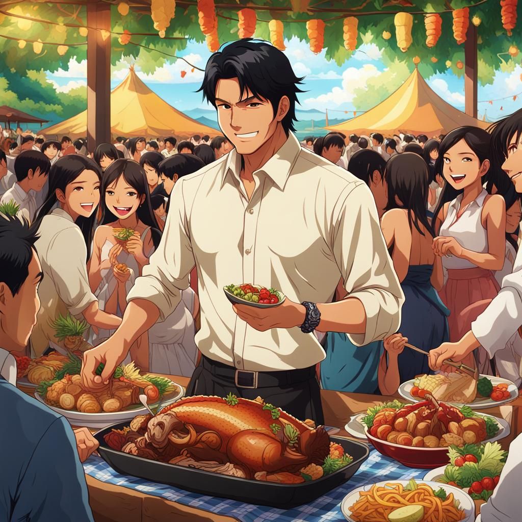 Filipino Man at Party in Anime Style