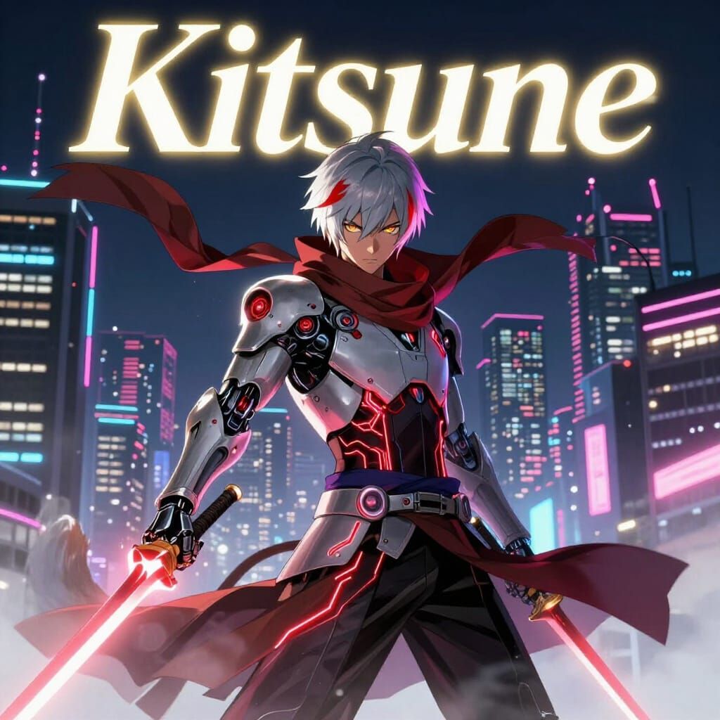 Cyberpunk Samurai Ryo Kitsune Over Neon Tokyo