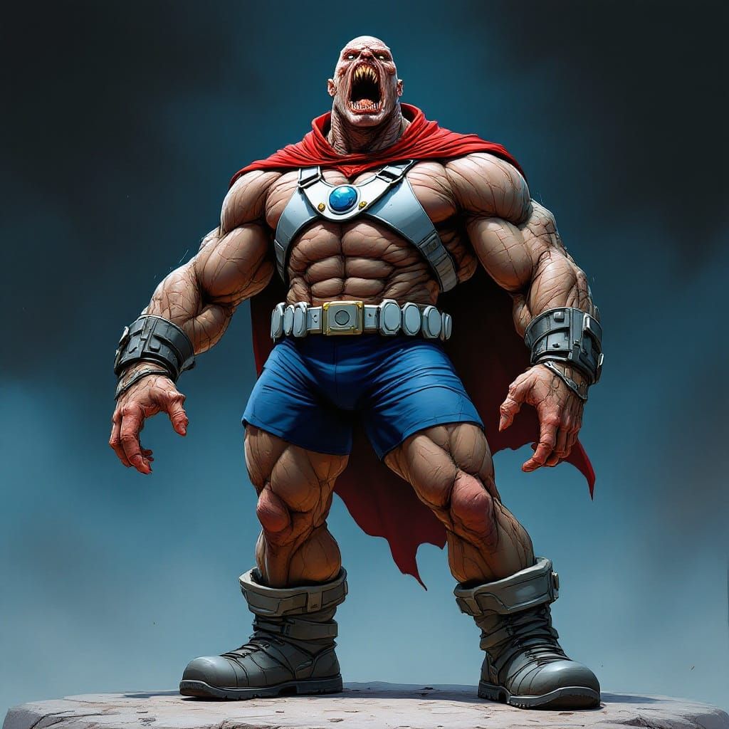 Muscular Crusader with Iron Chest Harness and Cape