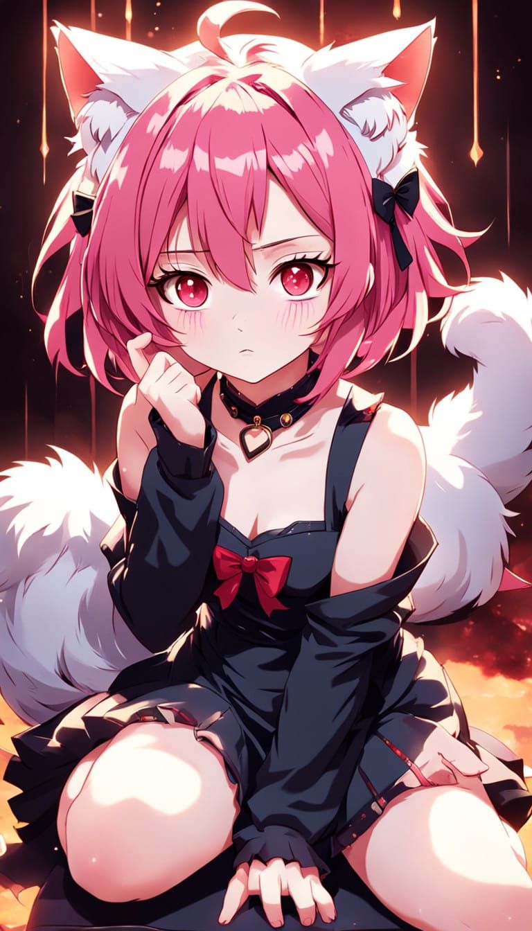 Anime Girl with Red Eyes and Pink Hair in Elegant Pose