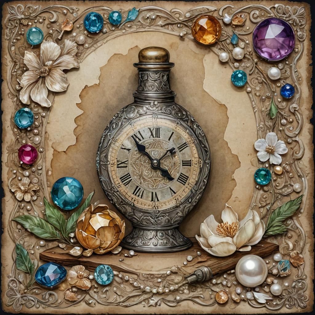 Vintage Postcard of Time in Folk Art Style