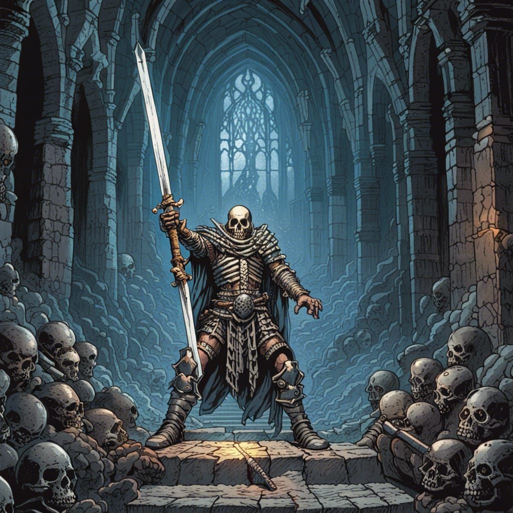Gothic Dungeon Synth Skeleton Warrior in Armor