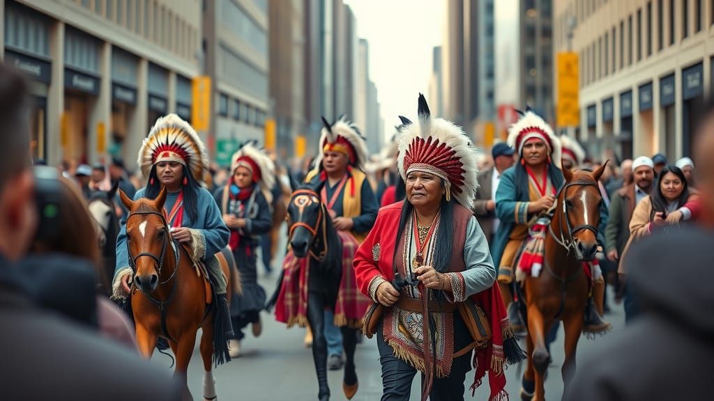 Native American Parade on 5th Avenue: Ansel Adams Style
