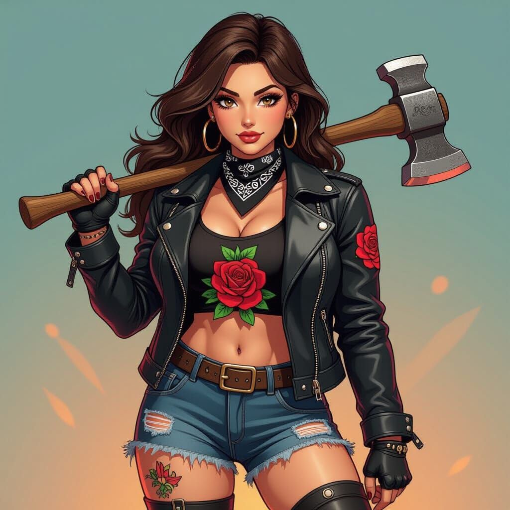 Brunette Sledgehammer Heroine in Cel-Shaded Style