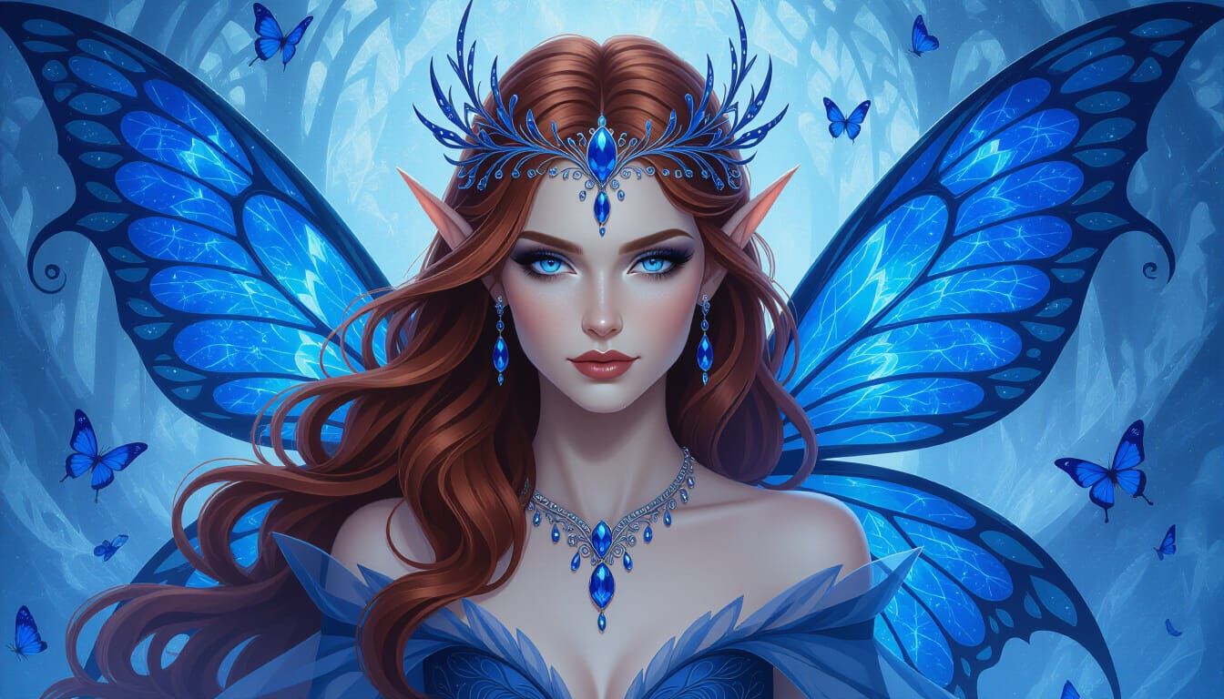 Majestic Blue Faerie Portrait in Monochromatic Blues
