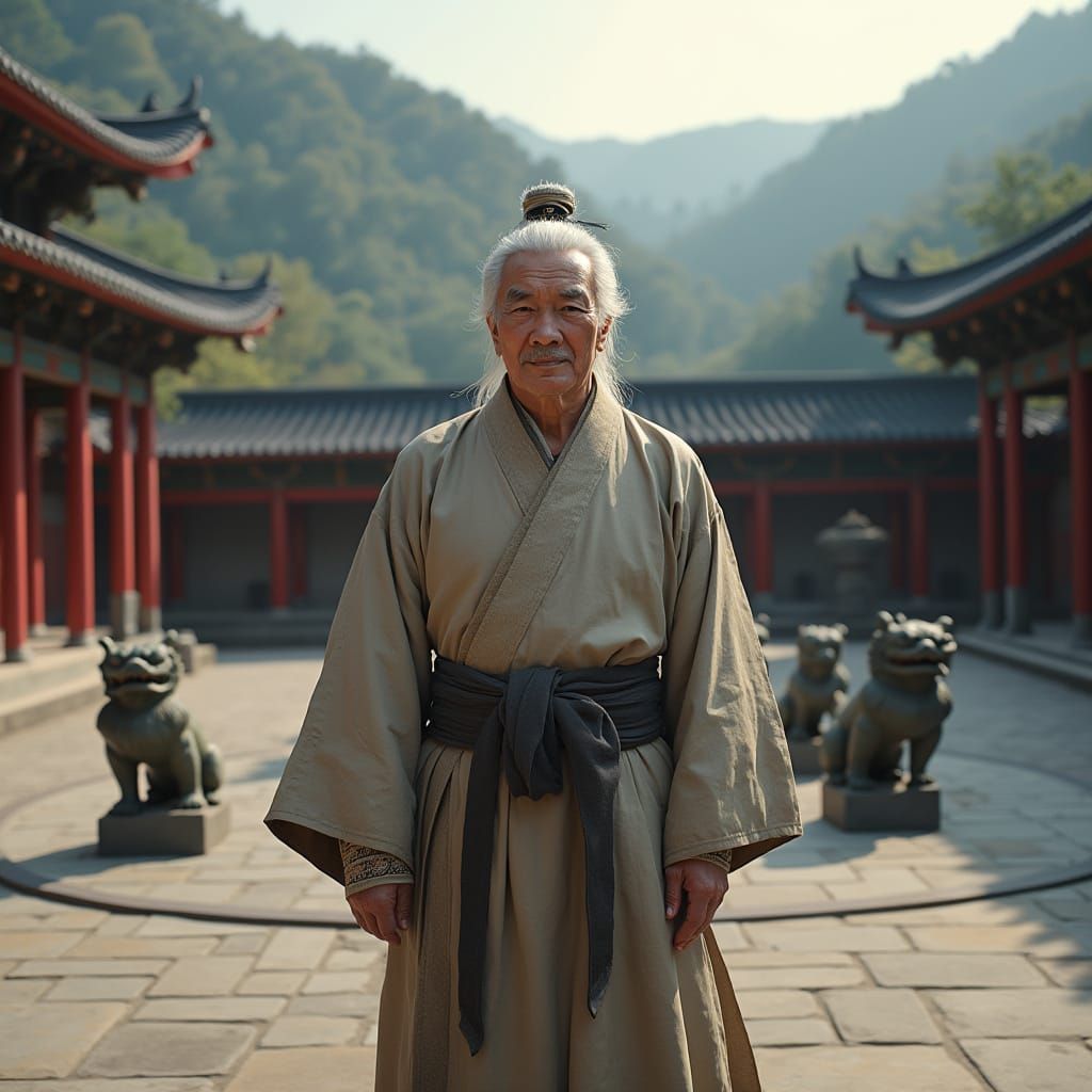 Elderly Martial Artist in Temple