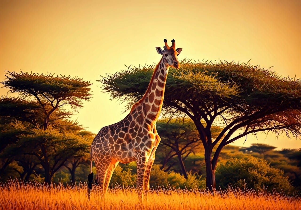 Savannah Giraffe in Soft Focus Impressionist Style