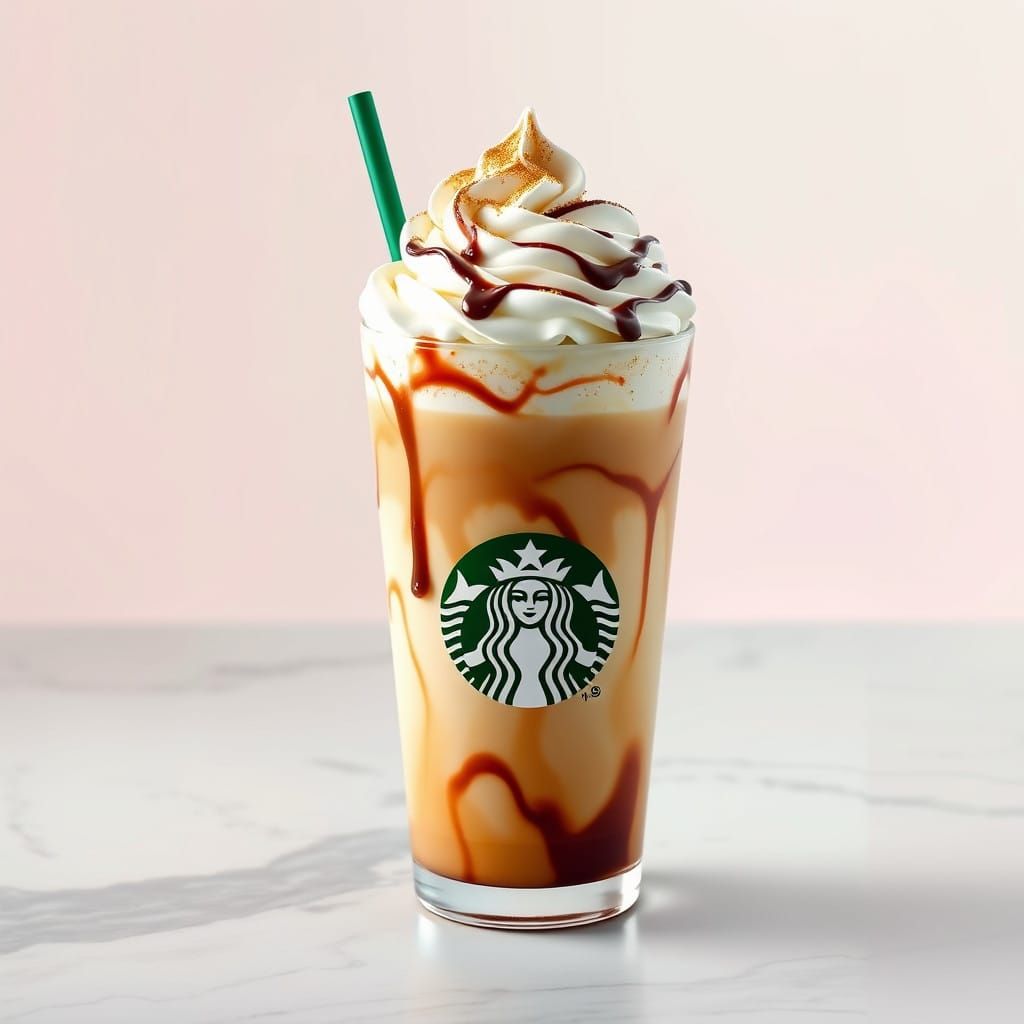 Elevated Futuristic Starbucks Beverage with Golden Accents